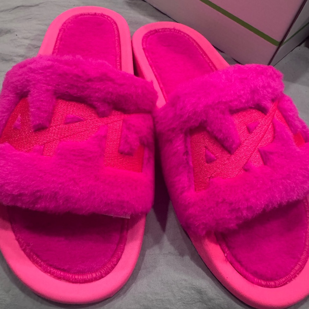 Apls Hot Pink Fuzzy Slide Sandals - Women's